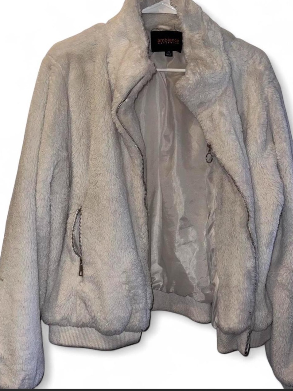 Ambiance Light Gray Teddy Bomber Jacket
